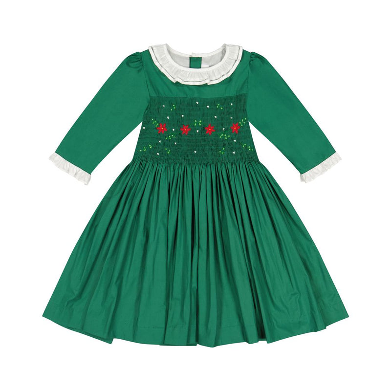 HEIDI GREEN WINTER SMOCKED DRESS