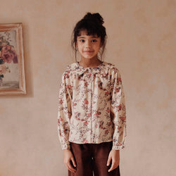 ORCHID PRINTED BLOUSE WITH FLOWER COLLAR - AA026 - ORCHID ECRU