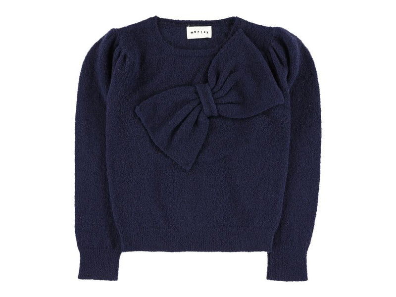 VERDI BOUCLETTE CARDIGAN WITH BOW ON THE CHEST - NAVY