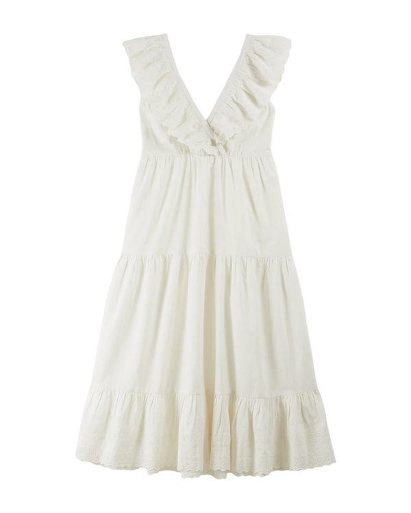 IDA - BERTILLE ENGLISH EMBROIDERY DRESS - BLANC