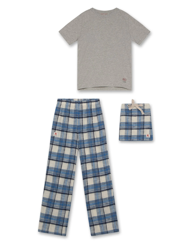 le pajama pants + t-shirt - blue mina check