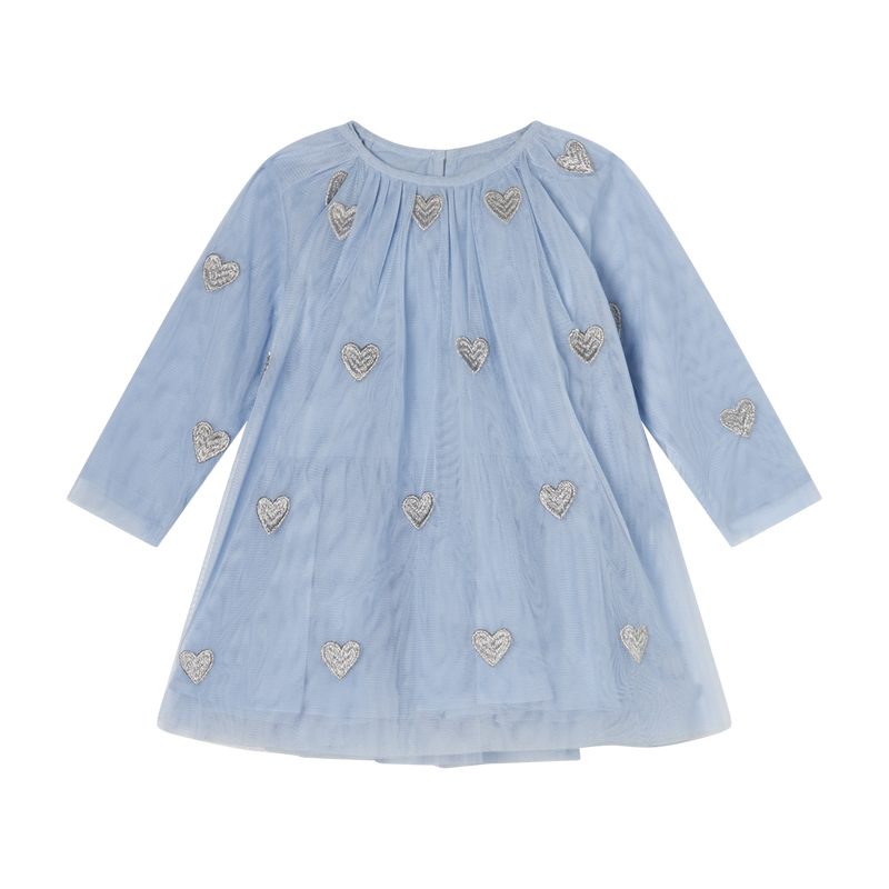 BABY GIRL GLITTERY HEARTS TULLE DRESS - 602EM BLUE