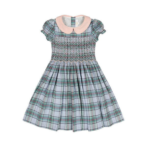 SHERAZADE GREEN/PINK TARTAN CLASSIC SMOCKED DRESS