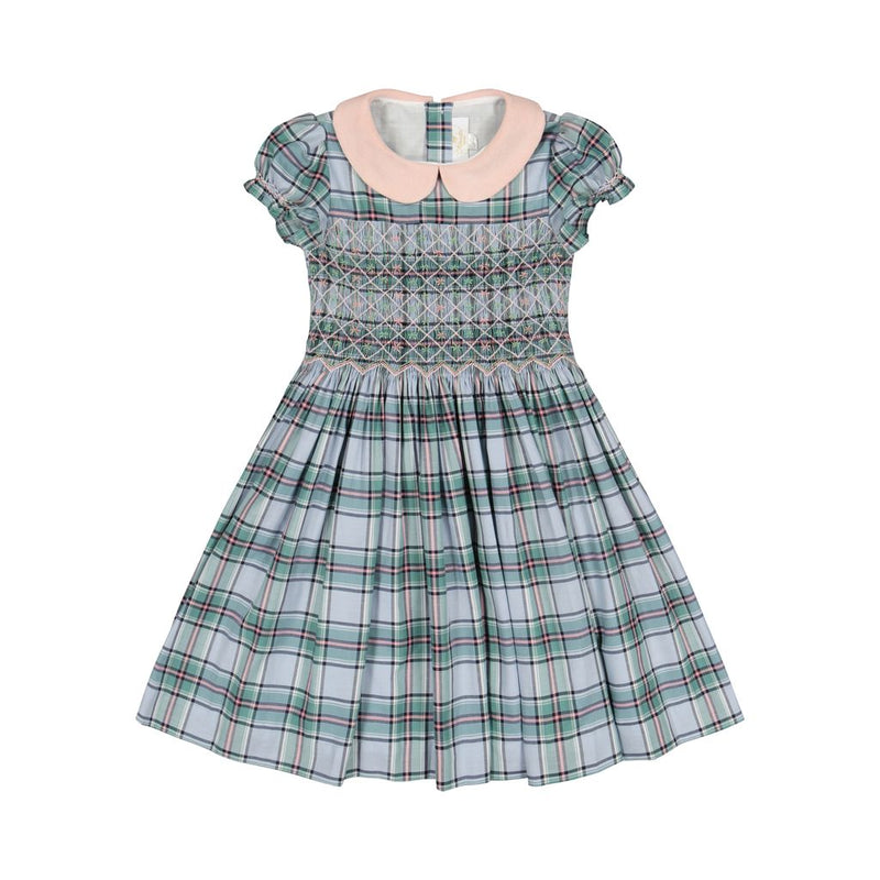 SHERAZADE GREEN/PINK TARTAN CLASSIC SMOCKED DRESS