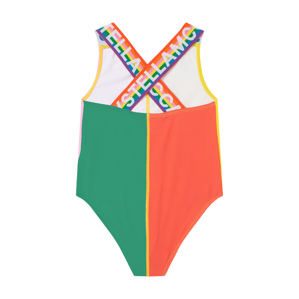 GIRL COLOR BLOCK SWIMSUIT WITH STELLA LOGO TAPE - MULTI